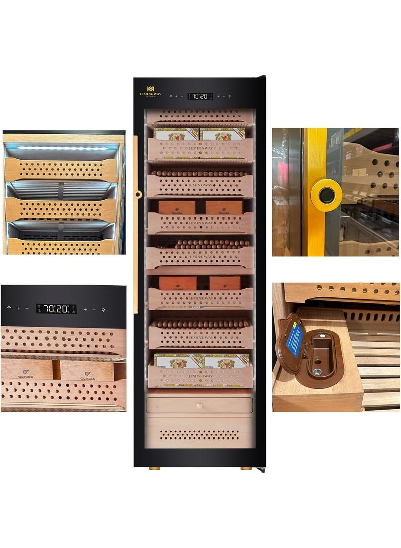 Hemingway B6 Electric Cigar Humidor – 1500 Capacity, Spanish Cedar, Touchscreen, Fingerprint Lock, Ammonia Filter, 16–22°C Temp, 65–75% Humidity, LED Lighting - Image 5